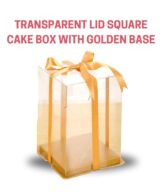 Transparent Lid Square Cake Box with Golden Base