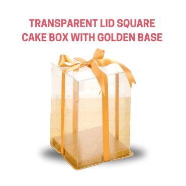 Transparent Lid Square Cake Box with Golden Base