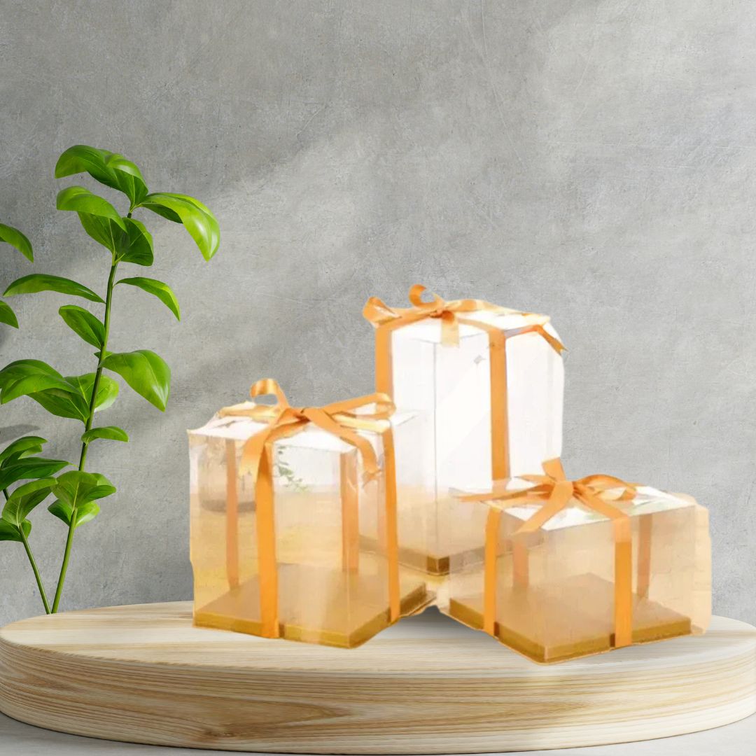 CAKE DECOR™ Transparent Lid Square Cake Box | Golden Base