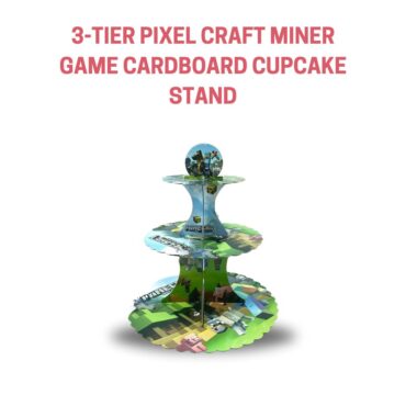 CAKE DECOR™ 3-Tier Pixel Craft Miner Game Cardboard Cupcake Stand