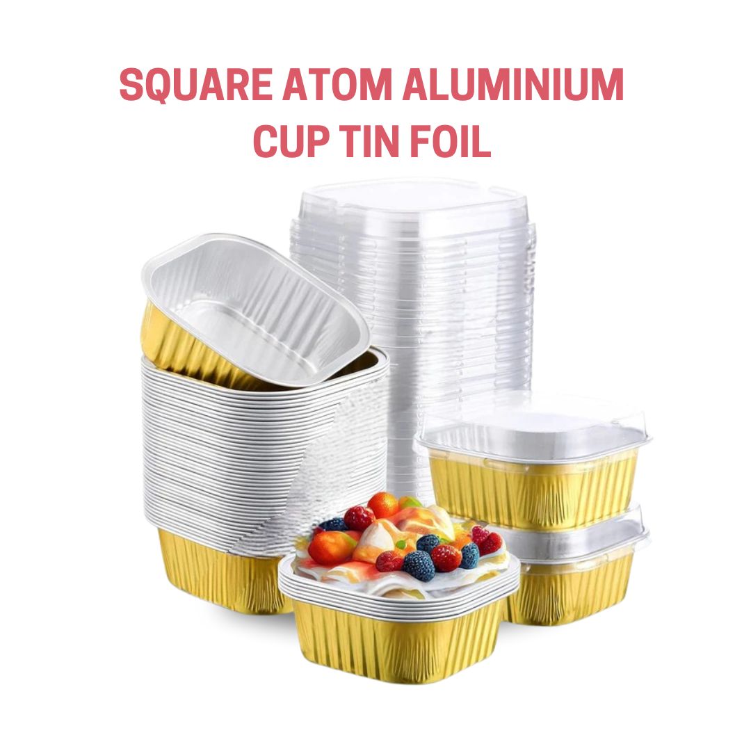 CAKE DECOR™ Gold Square Atom Aluminum Bake Cup With Lid