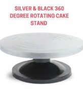 CAKE DECOR™ Silver and Black 360 Degree Rotating Cake Stand & Turntable