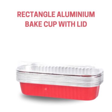 CAKE DECOR™ Red Rectangle Aluminum Tin Foil Bake & Serve Cup with Lid