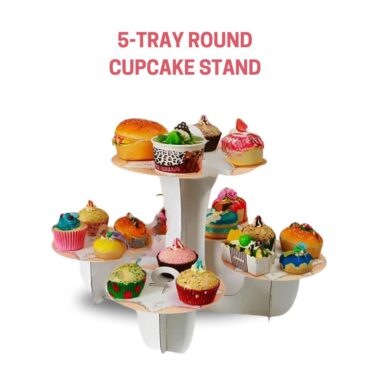 CAKE DECOR™ 5-Tray Round Cardboard Metallic Design Cupcake Stand