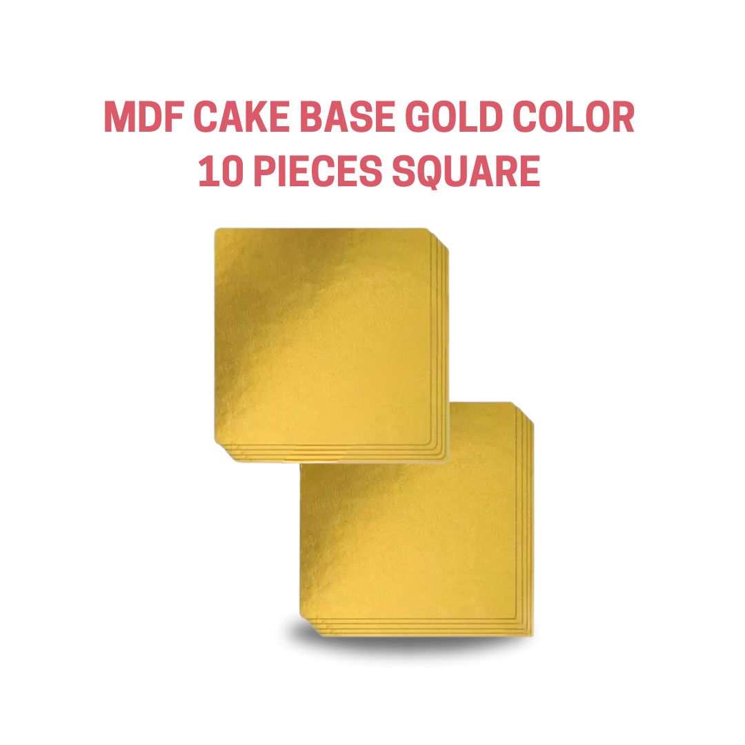 Cake Decor MDF Cake Base Gold Color 10 Pieces Square