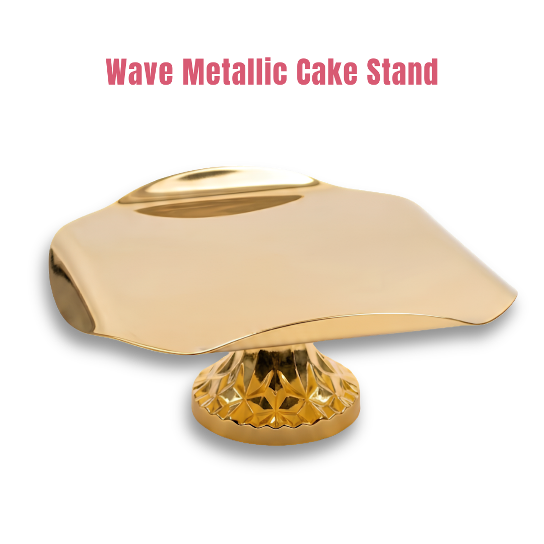 Luxury Golden Wave Metallic Cake Stand | Pedestal Serving & Display Tray