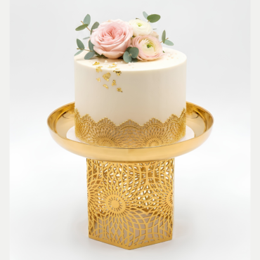 Traditional Arabic Inspired Round Shape Golden Metal Cake stand - Big (Dia:9.5inch) | Serving Stand