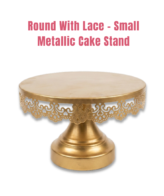 Gold Round Metallic Cake Stand with Decorative Lace Edge – Small (Dia: 8 inch) | Dessert Serving & Display Stand