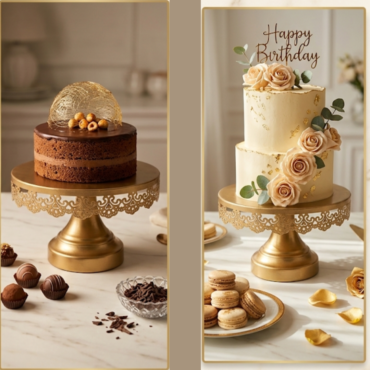 Gold Round Metallic Cake Stand with Decorative Lace Edge – Small (Dia: 8 inch) | Dessert Serving & Display Stand