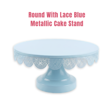Blue Round Metallic Cake Stand with Decorative Lace Edge | Dessert Serving & Display Stand