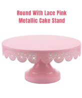 Pink Round Metallic Cake Stand with Decorative Lace Edge | Dessert Serving & Display Stand