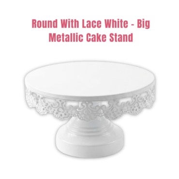 White Round Metallic Cake Stand with Decorative Lace Edge – Big (Dia: 12 inch) | Dessert Serving & Display Stand