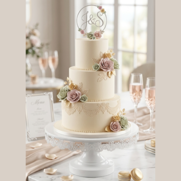 White Round Metallic Cake Stand with Decorative Lace Edge – Big (Dia: 12 inch) | Dessert Serving & Display Stand