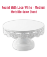 White Round Metallic Cake Stand with Decorative Lace Edge – Medium (Dia: 10 inch) | Dessert Serving & Display Stand