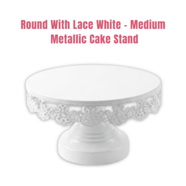 White Round Metallic Cake Stand with Decorative Lace Edge – Medium (Dia: 10 inch) | Dessert Serving & Display Stand