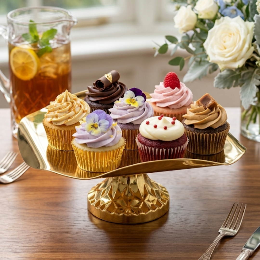 Luxury Golden Wave Metallic Cake Stand | Pedestal Serving & Display Tray