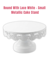 White Round Metallic Cake Stand with Decorative Lace Edge – Small (Dia: 8 inch) | Dessert Serving & Display Stand
