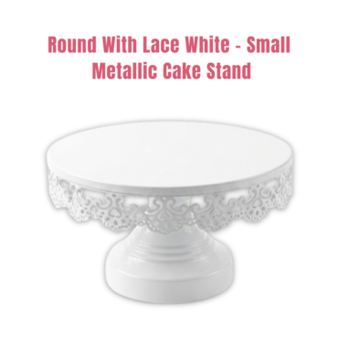 White Round Metallic Cake Stand with Decorative Lace Edge – Small (Dia: 8 inch) | Dessert Serving & Display Stand