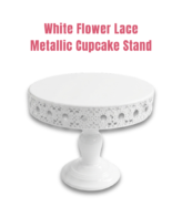 CAKE DECOR™ White Antique Round Metal Cake Stand With Flower Border | Dessert & Cupcake Display Tray
