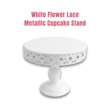 CAKE DECOR™ White Antique Round Metal Cake Stand With Flower Border | Dessert & Cupcake Display Tray