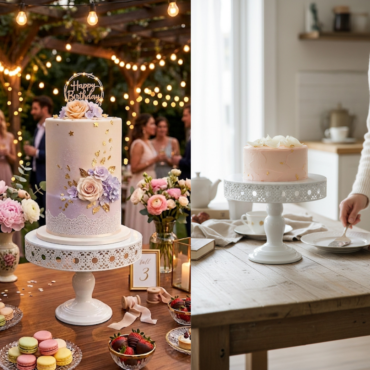 CAKE DECOR™ White Antique Round Metal Cake Stand With Flower Border | Dessert & Cupcake Display Tray