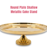 Modern Golden Shallow Round Plate Metallic Cake Stand – Big | Display Stand For Weddings, Birthday & Parties