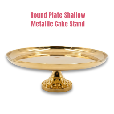 Modern Golden Shallow Round Plate Metallic Cake Stand – Big | Display Stand For Weddings, Birthday & Parties