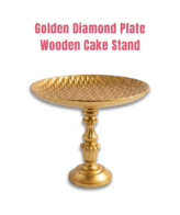 CAKE DECOR™ Premium Diamond Textured Golden Wooden Pedestal Cake Stand | Dessert & Cupcake Display Tray | 1 Piece