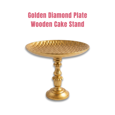 CAKE DECOR™ Premium Diamond Textured Golden Wooden Pedestal Cake Stand | Dessert & Cupcake Display Tray | 1 Piece