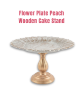 Floral Scalloped Wooden Cake Stand with Peach Pedestal Base | Dessert & Cupcake Display Tray | 1 Piece