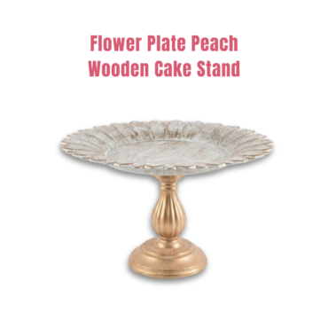 Floral Scalloped Wooden Cake Stand with Peach Pedestal Base | Dessert & Cupcake Display Tray | 1 Piece