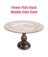 CAKE DECOR™ Floral Scalloped Wooden Cake Stand with Black Pedestal Base | Dessert & Cupcake Display Tray | 1 Piece