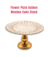CAKE DECOR™ Floral Scalloped Wooden Cake Stand with Golden Pedestal Base | Dessert & Cupcake Display Tray | 1 Piece