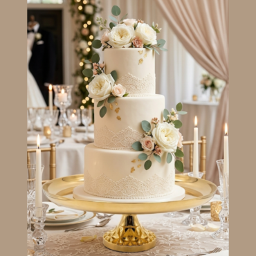 Modern Golden Shallow Round Plate Metallic Cake Stand – Big | Display Stand For Weddings, Birthday & Parties