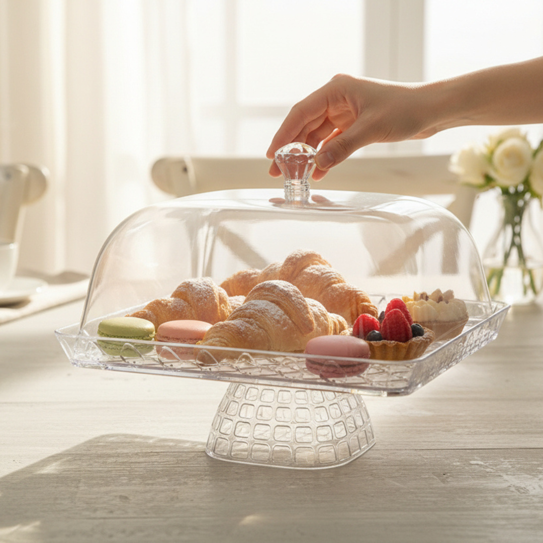 CAKE DECOR™ 1 Pcs Small Square Acrylic Display Transparent Cake Stand (SBCS-2346-3)