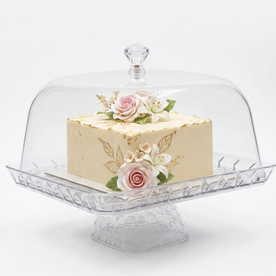 CAKE DECOR™ 1 Pcs Small Square Acrylic Display Transparent Cake Stand (SBCS-2346-3)