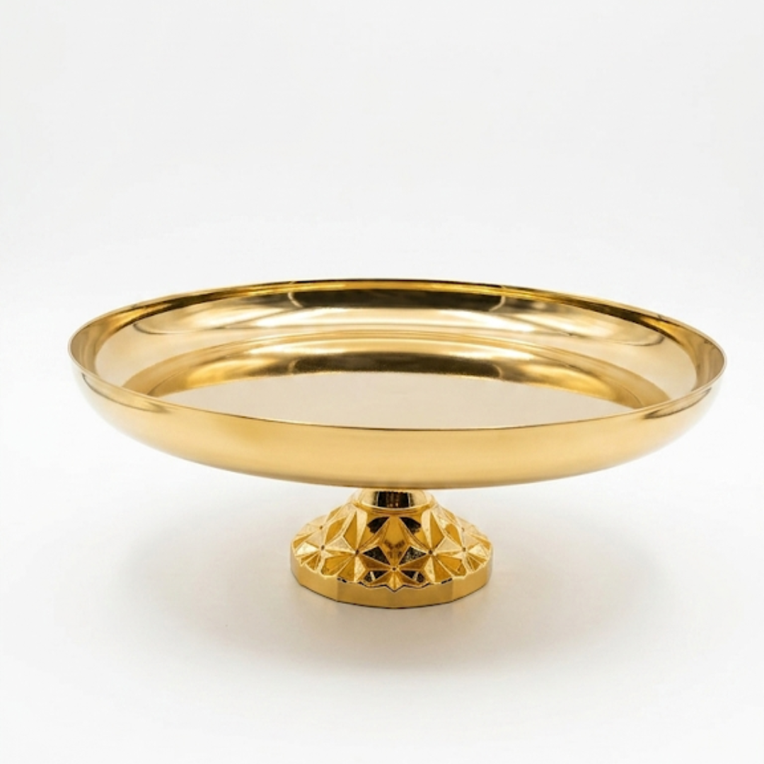 Modern Golden Deep Round Plate Metallic Cake Stand – Small | Display Stand For Weddings, Birthday & Parties