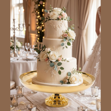 Modern Golden Deep Round Plate Metallic Cake Stand – Small | Display Stand For Weddings, Birthday & Parties