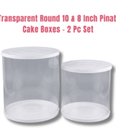 % buffered -70% Transparent Round 10 & 8 Inch Pinata Cake Boxes with White Base Lid (2 Pcs) | Pull Me Up Cake Box | Hamper Gift Box | Clear Packaging For Tall Cakes (SBBXT-10-8) - CAKE DECOR™
