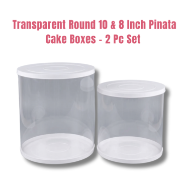 % buffered -70% Transparent Round 10 & 8 Inch Pinata Cake Boxes with White Base Lid (2 Pcs) | Pull Me Up Cake Box | Hamper Gift Box | Clear Packaging For Tall Cakes (SBBXT-10-8) - CAKE DECOR™