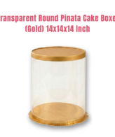 Transparent Round Pinata Cake Box With Gold Base Lid (14x14x14 Inch) | Pull Me Up Cake Box | Hamper Gift Box | Clear Packaging For Tall Cakes (SBBXT-505-18) - CAKE DECOR™ Transparent Round Pinata Cake Box With Gold Base Lid (14x14x14 Inch) | Pull Me Up Cake Box | Hamper Gift Box | Clear Packaging For Tall Cakes (SBBXT-505-18) - CAKE DECOR™