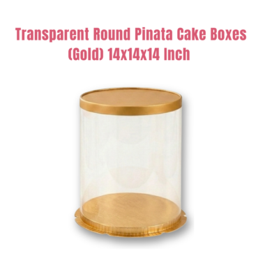 Transparent Round Pinata Cake Box With Gold Base Lid (14x14x14 Inch) | Pull Me Up Cake Box | Hamper Gift Box | Clear Packaging For Tall Cakes (SBBXT-505-18) - CAKE DECOR™ Transparent Round Pinata Cake Box With Gold Base Lid (14x14x14 Inch) | Pull Me Up Cake Box | Hamper Gift Box | Clear Packaging For Tall Cakes (SBBXT-505-18) - CAKE DECOR™