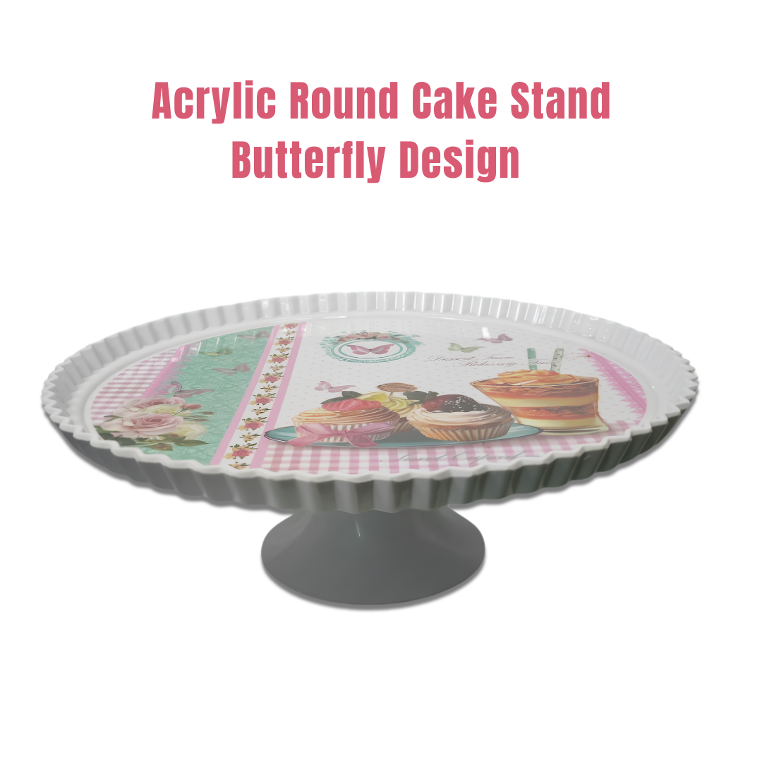 CAKE DECOR™ 1 Pcs Round Acrylic Butterfly Print Cake Stand (SBCS-750138-D-3)