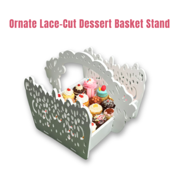 CAKE DECOR™ Ornate Lace-Cut Dessert Basket Stand Set | 1 Piece Pack |