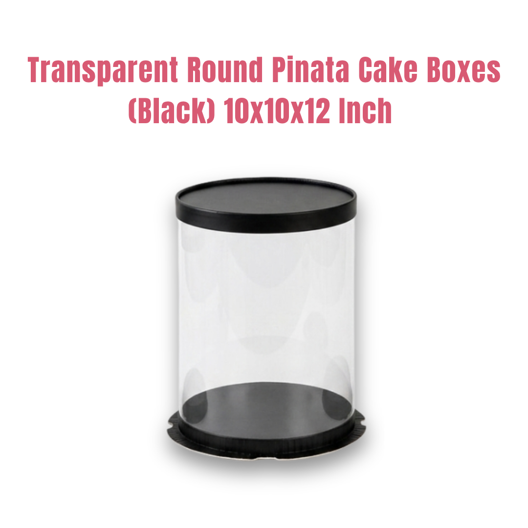 -35%New Transparent Round Pinata Cake Box With Black Base Lid (10x10x12 Inch) | Pull Me Up Cake Box | Hamper Gift Box | Clear Packaging For Tall Cakes (SBBXT-505-11) - CAKE DECOR™
