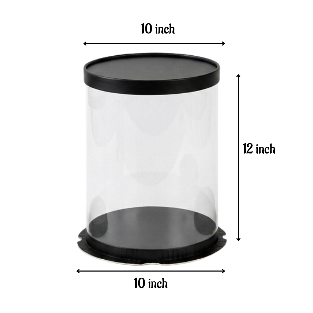 -35%New Transparent Round Pinata Cake Box With Black Base Lid (10x10x12 Inch) | Pull Me Up Cake Box | Hamper Gift Box | Clear Packaging For Tall Cakes (SBBXT-505-11) - CAKE DECOR™