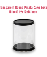 Transparent Round Pinata Cake Box With Black Base Lid (12x12x14 Inch) | Pull Me Up Cake Box | Hamper Gift Box | Clear Packaging For Tall Cakes (SBBXT-505-14) - CAKE DECOR™