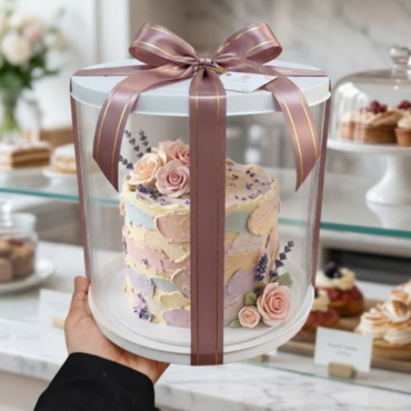 % buffered -70% Transparent Round 10 & 8 Inch Pinata Cake Boxes with White Base Lid (2 Pcs) | Pull Me Up Cake Box | Hamper Gift Box | Clear Packaging For Tall Cakes (SBBXT-10-8) - CAKE DECOR™