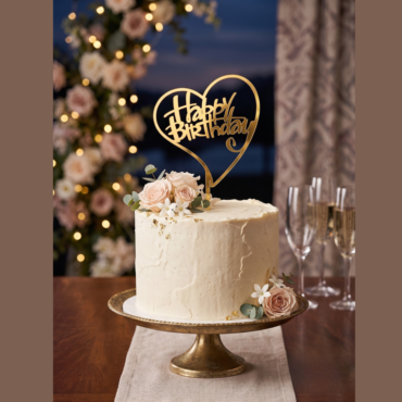 5 inch Acrylic Gold Happy Birthday With Heart Design Cake Topper CAKE DECOR™