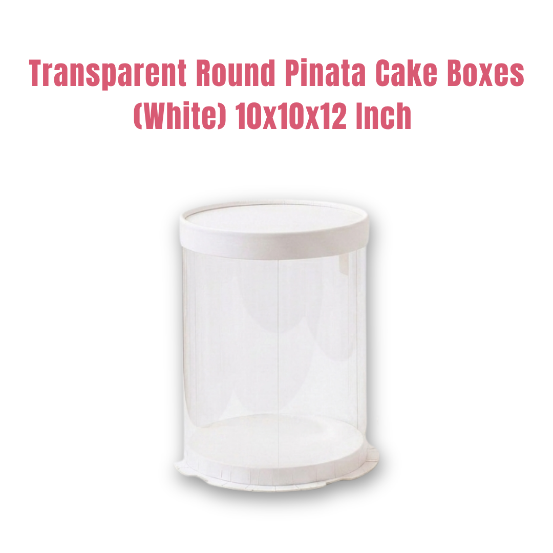 Transparent Round Pinata Cake Box With White Base Lid (10x10x12 Inch) | Pull Me Up Cake Box | Hamper Gift Box | Clear Packaging For Tall Cakes (SBBXT-505-10) - CAKE DECOR™
